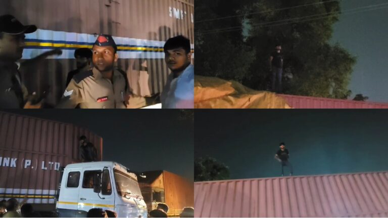 हाईटेंशन ड्रामा: चेकिंग से बचने के लिए ट्रक ड्राइवर ने चढ़ाई की बिजली के तारों तक