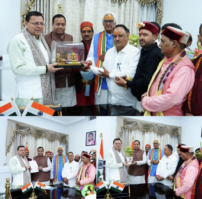 “चारधाम यात्रा की सफल व्यवस्थाओं पर बद्री-केदार समिति ने जताया आभार, मुख्यमंत्री पुष्कर सिंह धामी से की भेंट”