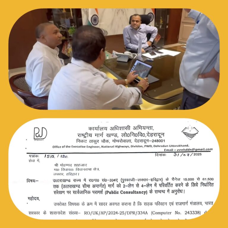 “विधायक मोहम्मद शहजाद की पहल से लकसर-सुल्तानपुर को मिल रही फोरलेन बाईपास की ऐतिहासिक सौगात, यातायात होगा तेज़ और सुरक्षित, विकास को मिलेगी नई उड़ान”