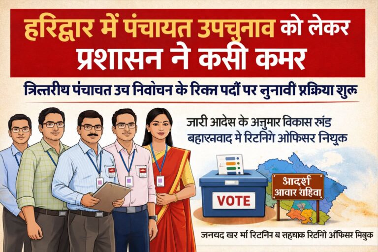 “हरिद्वार पंचायत राजनीति में हलचल! त्रिस्तरीय पंचायत उप-निर्वाचन का बिगुल बजा, डीएम मयूर दीक्षित ने जारी किया चुनावी कार्यक्रम, आदर्श आचार संहिता लागू”
