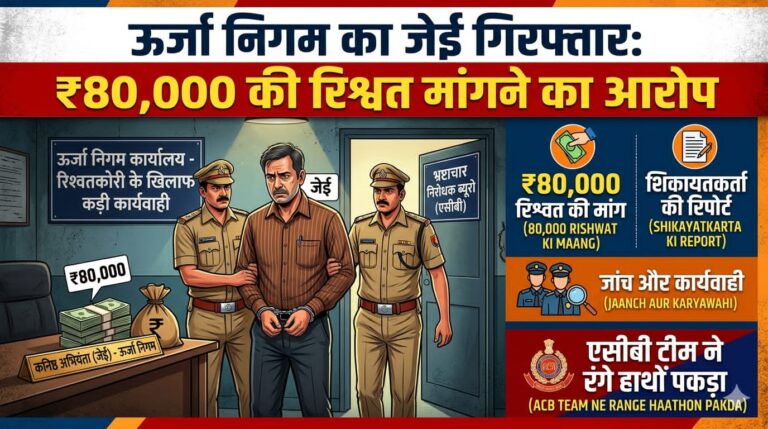 “बिजली कनेक्शन और लोड बढ़ाने के नाम पर 80 हजार की रिश्वत मांग रहा था ऊर्जा निगम का जेई, विजिलेंस ने बिछाया जाल, रंगे हाथ गिरफ्तारी से मचा हड़कंप”