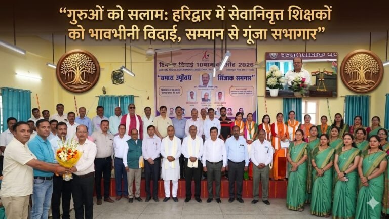 “ज्ञान के दीप जलाने वाले गुरुओं को नमन: हरिद्वार में सेवानिवृत्त शिक्षकों की भावुक विदाई, सम्मान और तालियों से गूंज उठा सभागार”