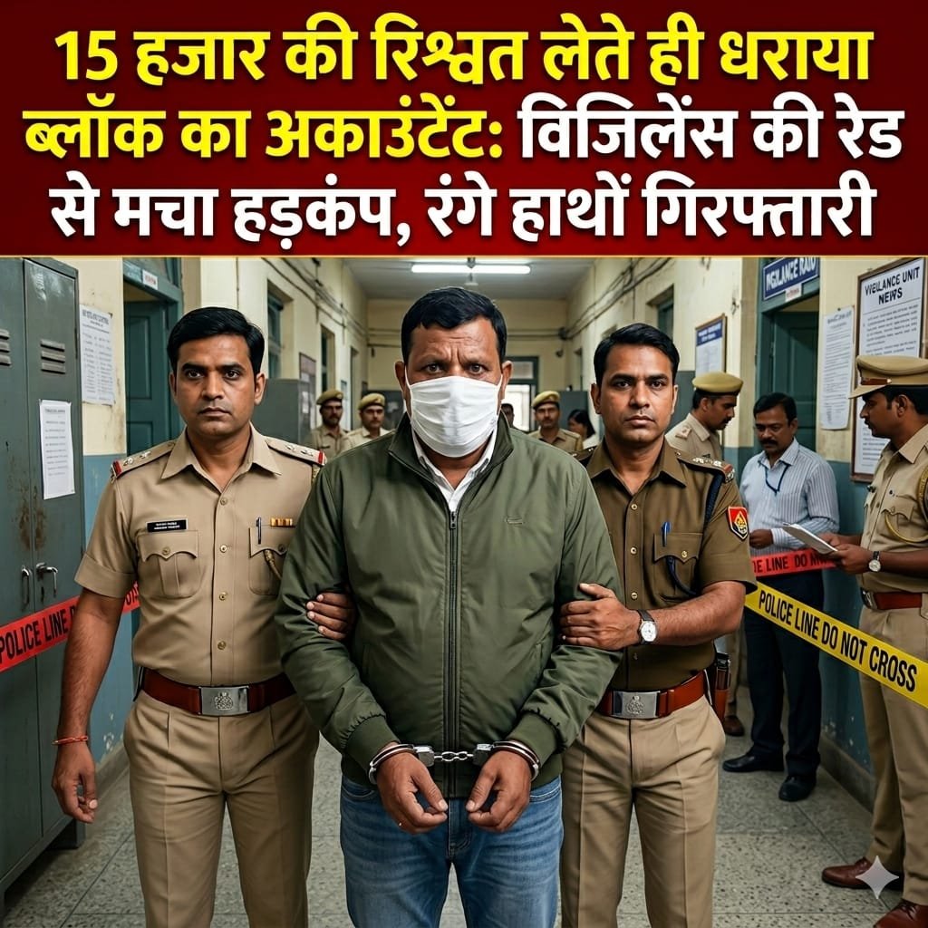 “शौचालय निर्माण के 3 लाख के टेंडर में घूसखोरी का खेल: 15 हजार की रिश्वत लेते रंगे हाथों दबोचा गया ब्लॉक का अकाउंटेंट, विजिलेंस की ताबड़तोड़ कार्रवाई से मचा हड़कंप”