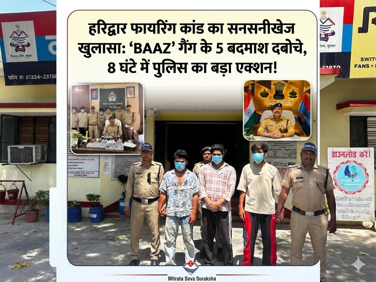 “हरिद्वार में देर रात फायरिंग से मचा हड़कंप, 8 घंटे में पुलिस का ताबड़तोड़ एक्शन—‘BAAZ’ गैंग के 5 शातिर गिरफ्तार, नाबालिग भी शामिल, तमंचे-चाकू बरामद, पुरानी रंजिश ने लिया खतरनाक मोड़!”