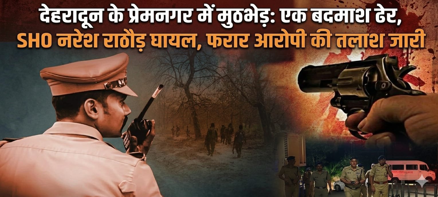 “देहरादून के प्रेमनगर में देर रात गोलियों की गूंज: लूट के बाद पुलिस-बदमाश मुठभेड़ में एक ढेर, SHO नरेश राठौड़ घायल, फरार आरोपी की तलाश में सख्त घेराबंदी”