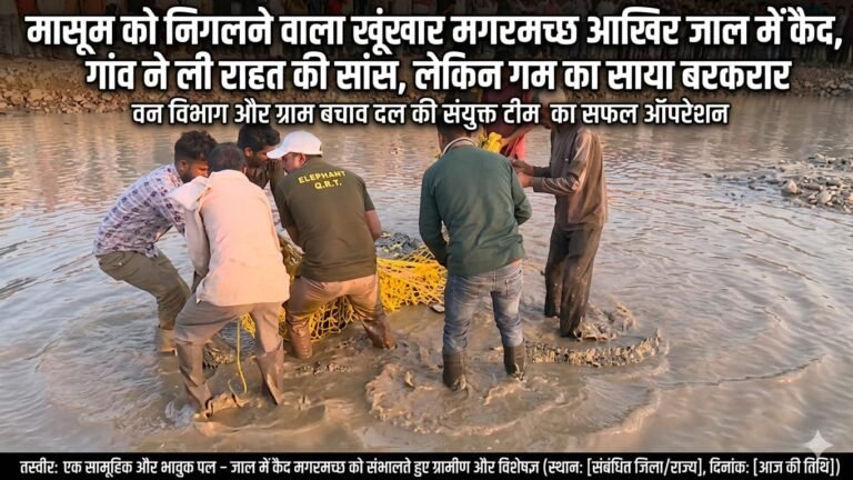 “मासूम बच्चे को निवाला बनाने वाला खूंखार मगरमच्छ आखिरकार वन विभाग के जाल में कैद, घंटों चले रेस्क्यू ऑपरेशन के बाद मिली सफलता, गांव में दहशत के बीच लोगों ने ली राहत की सांस, लेकिन मासूम की दर्दनाक मौत से हर आंख नम”