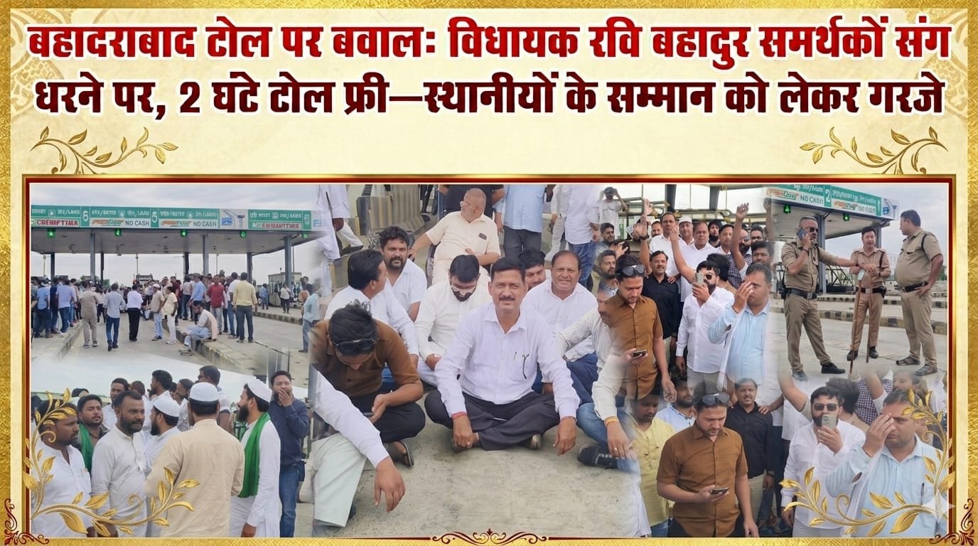 “बहादराबाद टोल प्लाजा पर सियासी संग्राम: विधायक रवि बहादुर समर्थकों के साथ धरने पर बैठे, 2 घंटे टोल फ्री—स्थानीय लोगों के सम्मान और अधिकारों को लेकर उठी जोरदार आवाज, सरकार पर साधा निशाना”