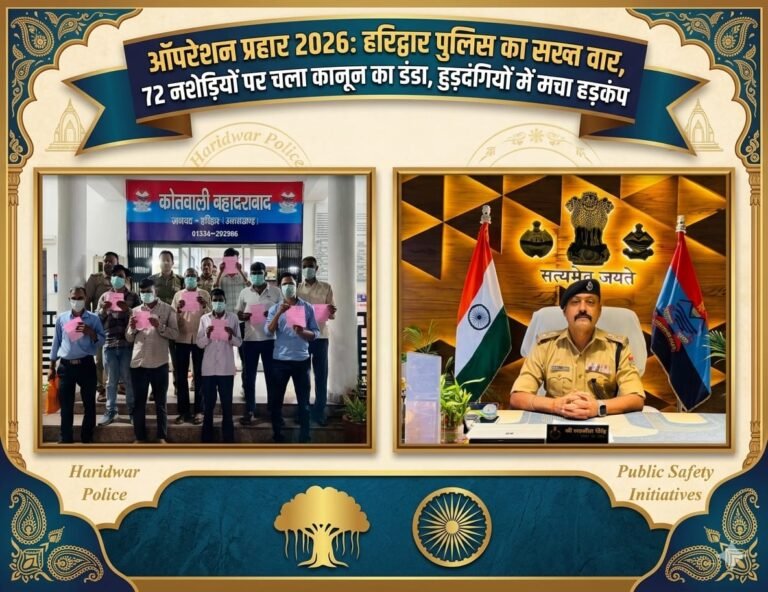 “ऑपरेशन प्रहार 2026 में हरिद्वार पुलिस का ताबड़तोड़ एक्शन, बहादराबाद से लेकर रुड़की तक हुड़दंगियों पर टूटा कानून का डंडा, 72 नशेड़ियों में मचा हड़कंप”