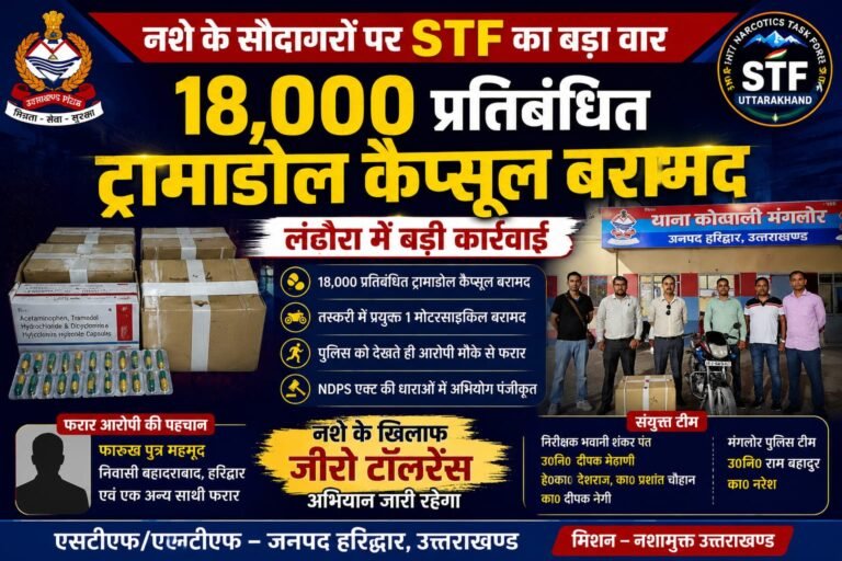“लंढौरा में नशे के सौदागरों पर STF का बड़ा वार: 18 हजार प्रतिबंधित ट्रामाडोल कैप्सूल बरामद, तस्कर पुलिस को देख मौके से फरार”