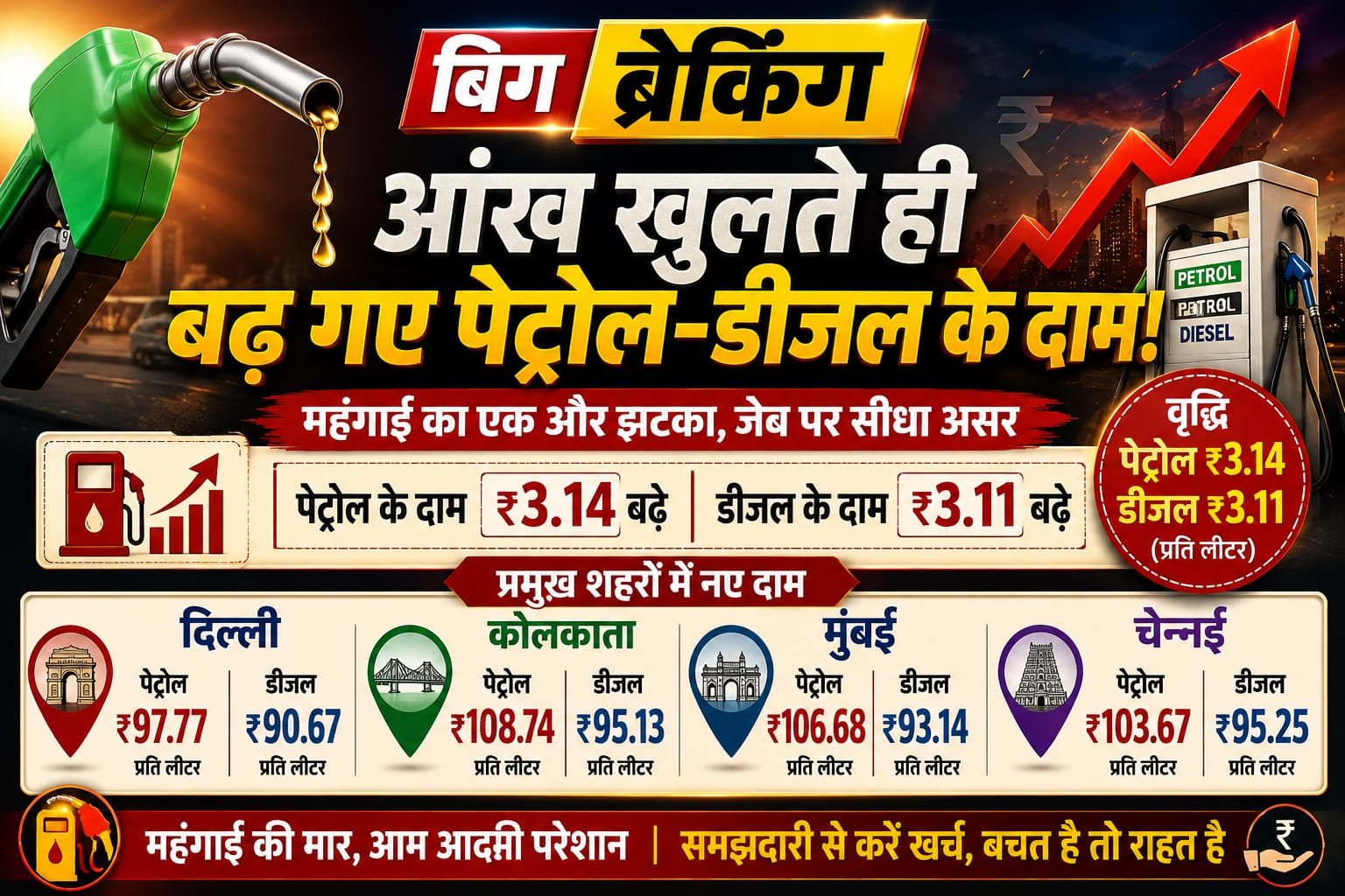 “सुबह-सुबह जनता को महंगाई का झटका! पेट्रोल-डीजल के दामों में लगी आग, जेब पर पड़ा सीधा वार”