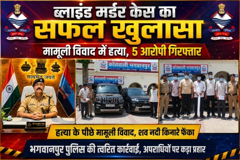 “होटल में खाने को लेकर शुरू हुआ झगड़ा बना खूनी कांड — पीट-पीटकर युवक को उतारा मौत के घाट, लाश नदी किनारे फेंकी… भगवानपुर पुलिस ने ब्लाइंड मर्डर का किया बड़ा खुलासा, 5 पढ़े-लिखे आरोपी गिरफ्तार”