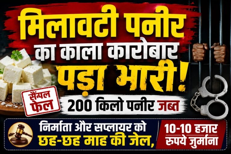 “हरिद्वार में मिलावटी पनीर के बड़े खेल का हुआ पर्दाफाश! 200 किलो पनीर के सैंपल फेल, अदालत का सख्त एक्शन—निर्माता और सप्लायर को छह-छह माह की जेल, जुर्माना भी ठोका”