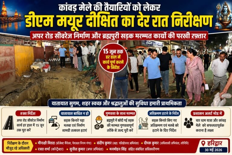 “कांवड़ मेले से पहले डीएम मयूर दीक्षित का देर रात एक्शन, अपर रोड पर चल रहे सीवरेज कार्यों पर कसा शिकंजा, 15 जून तक काम पूरा नहीं हुआ तो होगी जवाबदेही तय”