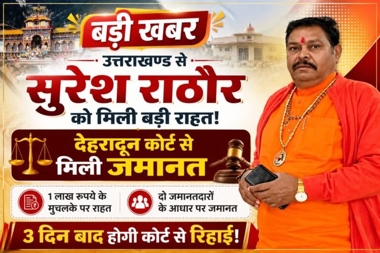“बड़ी राहत: भाजपा के पूर्व विधायक सुरेश राठौर को देहरादून कोर्ट से जमानत, 1 लाख के मुचलके पर मिली राहत — 3 दिन बाद जेल से होंगे रिहा”