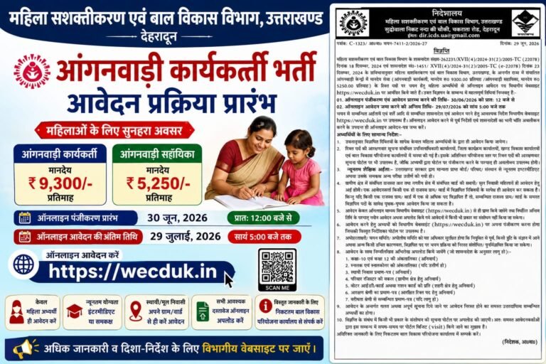 “उत्तराखंड में आंगनवाड़ी भर्ती का बड़ा ऐलान, आज से शुरू हुए ऑनलाइन आवेदन; कार्यकर्ती और सहायिका के पदों पर मिलेगा मौका”