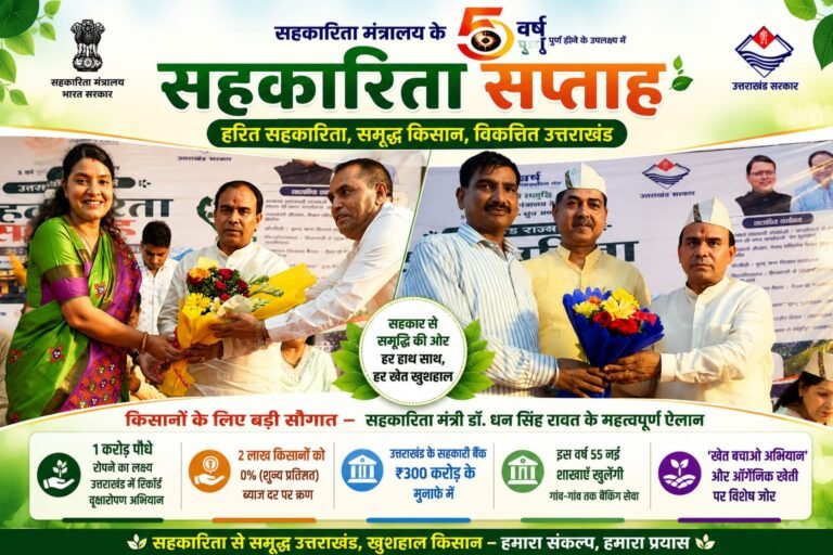 “सहकारिता के 5 साल पूरे, उत्तराखंड के किसानों के लिए मेगा तोहफा! 2 लाख किसानों को मिलेगा 0% ब्याज पर ऋण, 55 नई बैंक शाखाओं के साथ रिकॉर्ड वृक्षारोपण का ऐलान”