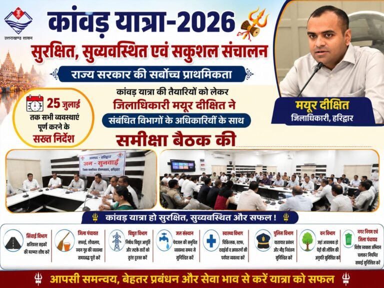“कांवड़ यात्रा-2026: करोड़ों शिवभक्तों की सुरक्षा को लेकर प्रशासन सख्त, डीएम मयूर दीक्षित ने 25 जुलाई तक सभी तैयारियां पूरी करने का दिया अल्टीमेटम”