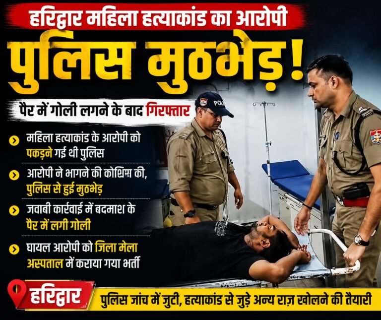 “महिला हत्याकांड का आरोपी पुलिस से भिड़ा, मुठभेड़ में पैर में लगी गोली… हरिद्वार पुलिस ने जिला मेला अस्पताल पहुंचाया!”