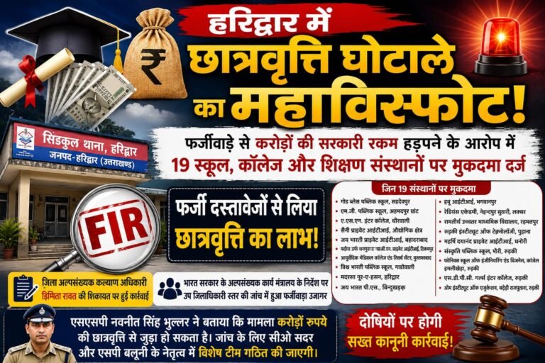 “छात्रवृत्ति के नाम पर करोड़ों का खेल! हरिद्वार के 19 स्कूल-कॉलेजों पर FIR, अब खुलेगा घोटाले का पूरा काला चिट्ठा”
