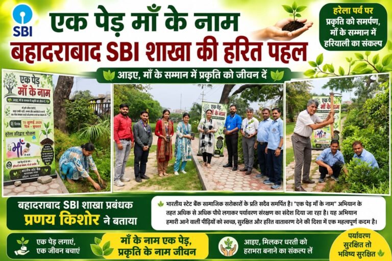 “माँ के नाम एक पेड़, प्रकृति के नाम जीवन” — एसबीआई बहादराबाद के शाखा प्रबंधक प्रणय किशोर की अनूठी पहल, हरेला पर्व पर दिया हरियाली बढ़ाने का बड़ा संदेश”