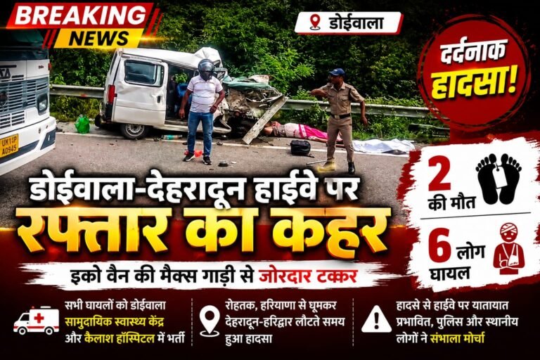 “डोईवाला-देहरादून हाईवे पर रफ्तार का कहर! मणिमाई मंदिर के पास इको-मैक्स की जोरदार भिड़ंत,दो की मौत से मचा हड़कंप; 6 घायल”