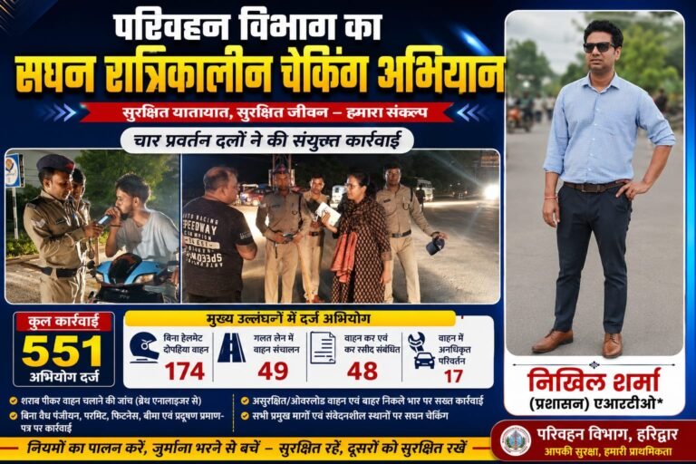 “रातभर चला परिवहन विभाग का ताबड़तोड़ चेकिंग अभियान, 551 मामलों में कार्रवाई से मचा हड़कंप”