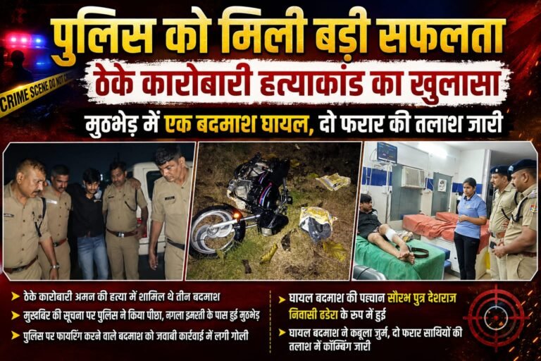 Big breaking”ठेके कारोबारी हत्याकांड का बड़ा खुलासा: पुलिस मुठभेड़ में एक बदमाश घायल, दो की तलाश तेज”