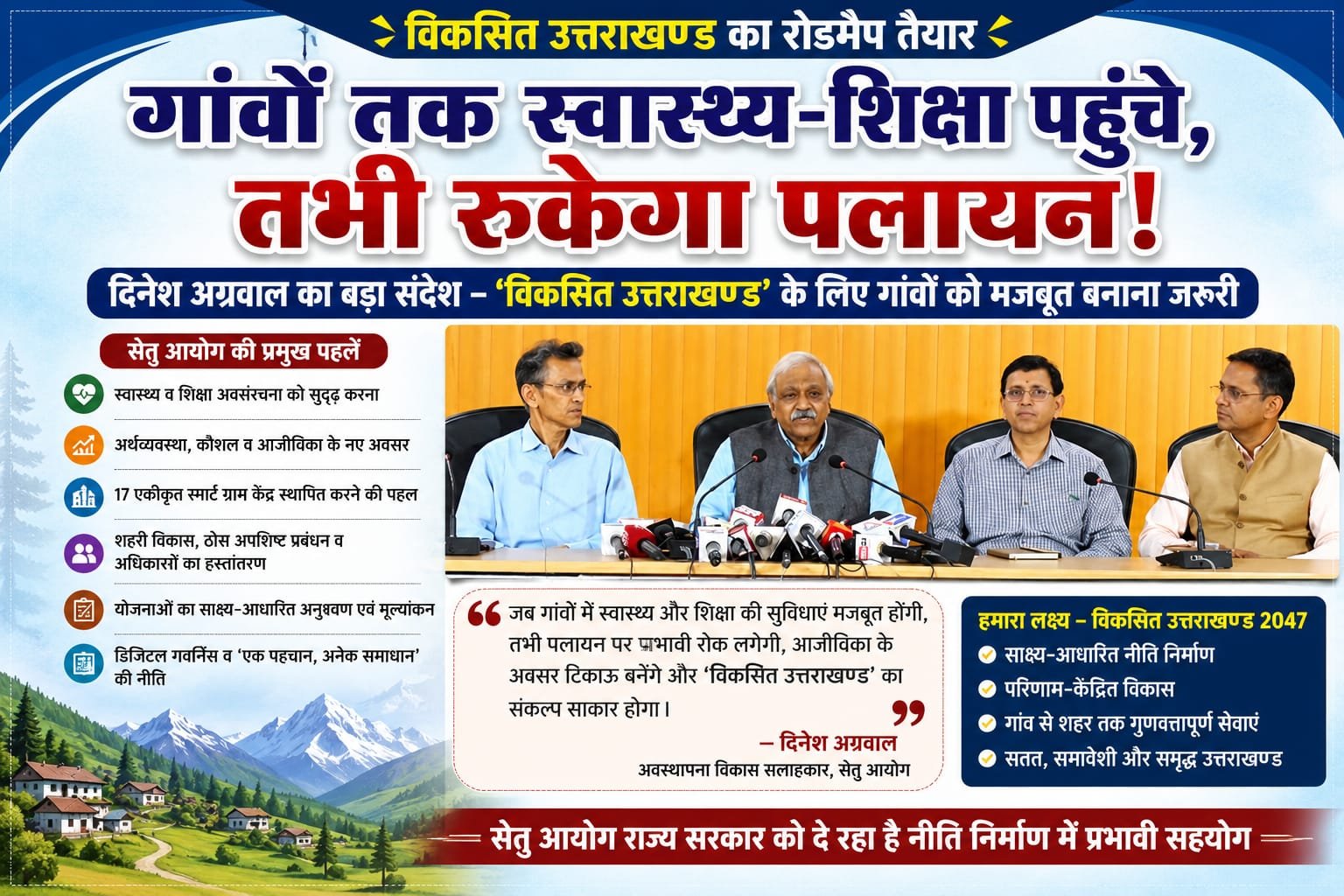 Big breaking:गांवों तक स्वास्थ्य-शिक्षा पहुंचे, तभी रुकेगा पलायन! दिनेश अग्रवाल का बड़ा संदेश—‘विकसित उत्तराखण्ड’ के लिए गांवों को मजबूत बनाना जरूरी