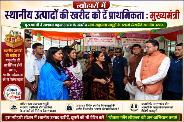 Big breaking:त्योहारों में ‘लोकल’ की धूम! CM धामी की बड़ी अपील—स्थानीय उत्पाद खरीदें, मातृशक्ति को सशक्त बनाएं और आत्मनिर्भर उत्तराखण्ड का संकल्प मजबूत करें