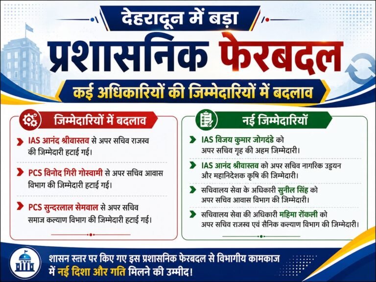 Big barking:देहरादून में बड़ा प्रशासनिक फेरबदल, कई अफसरों के विभाग बदले—जिम्मेदारियों में बड़ा उलटफेर!