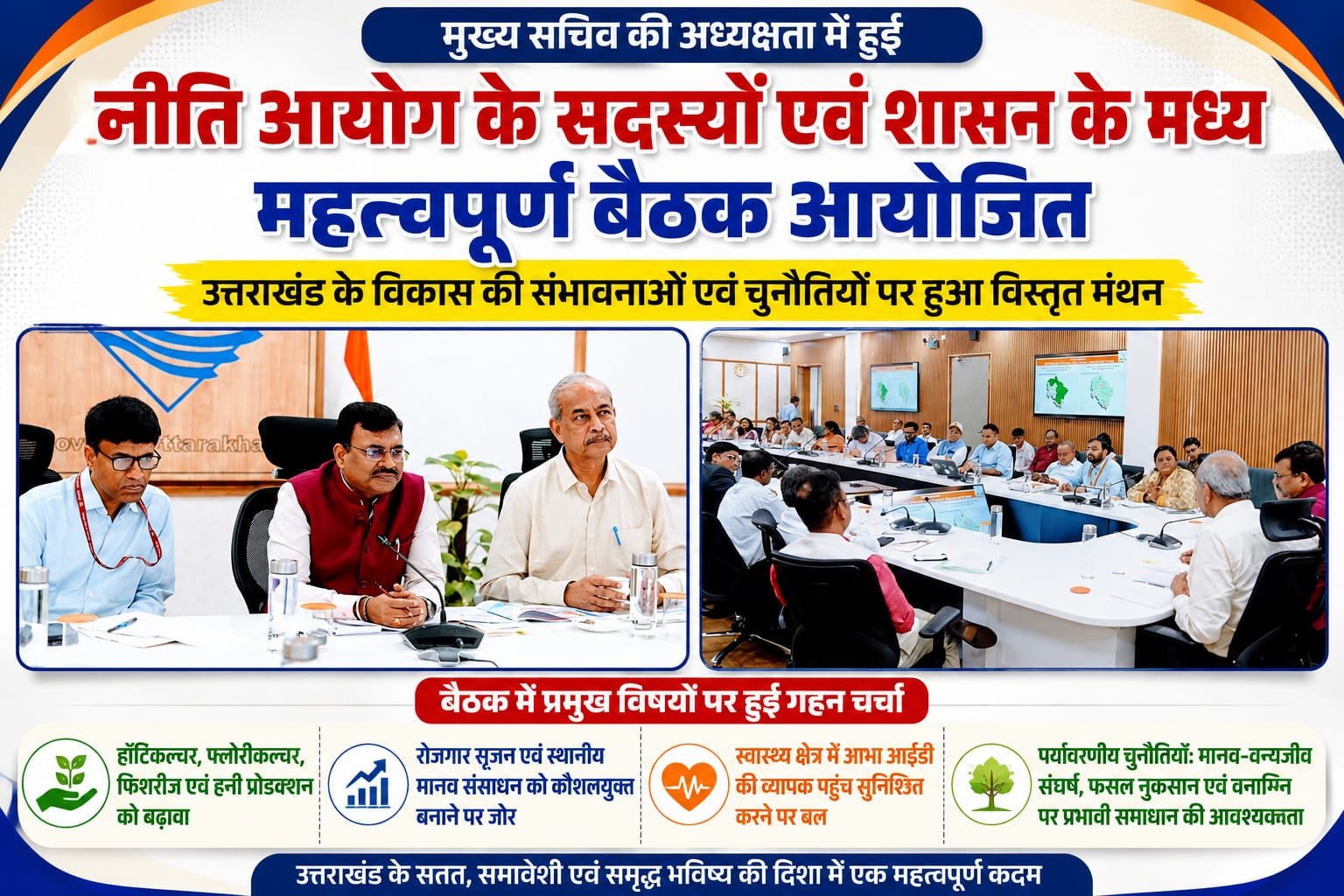BIG BREAKING:उत्तराखंड के विकास को नई रफ्तार देने पर मंथन! नीति आयोग संग सरकार की बड़ी बैठक, रोजगार से लेकर बागवानी और पर्यावरण तक बनी रणनीति