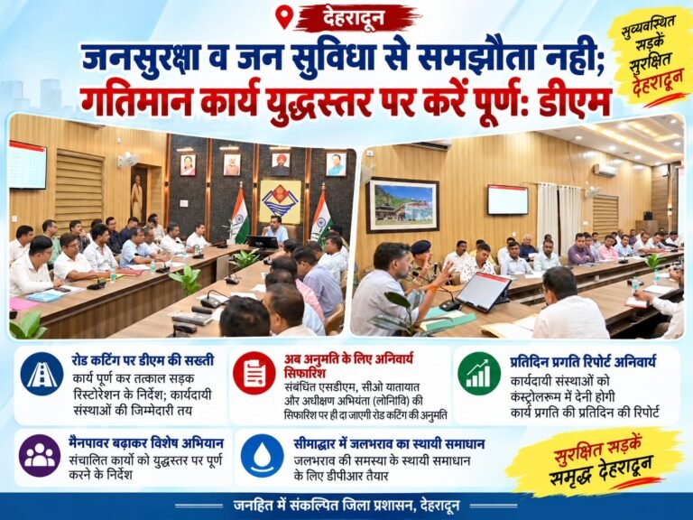BIG BREAKING:  देहरादून में रोड कटिंग पर डीएम सख्त, कार्यदायी संस्थाओं की तय होगी जिम्मेदारी