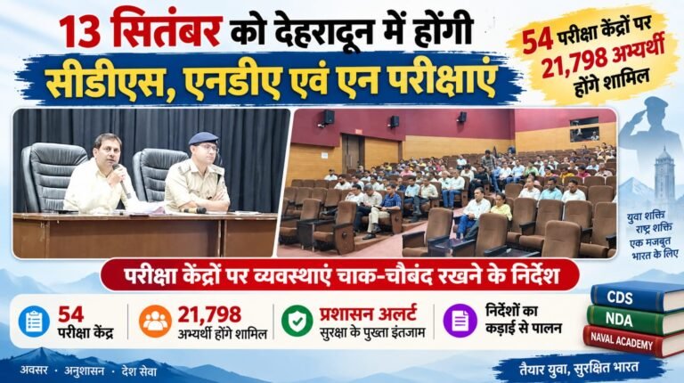 BIG BREAKING:: देहरादून में 13 सितंबर को ‘डिफेंस परीक्षा’ का बड़ा दंगल, 54 केंद्रों पर 21,798 अभ्यर्थी देंगे CDS-NDA की परीक्षा, प्रशासन अलर्ट!