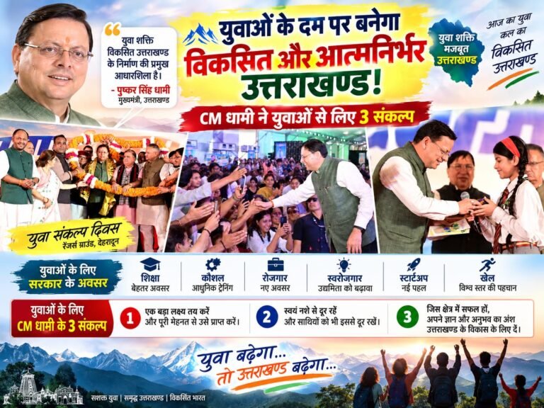 BIG BREAKING:: युवाओं के दम पर बनेगा विकसित उत्तराखण्ड! CM धामी ने दिए ‘तीन संकल्प’, नशे से दूरी और बड़े लक्ष्य का दिया मंत्र
