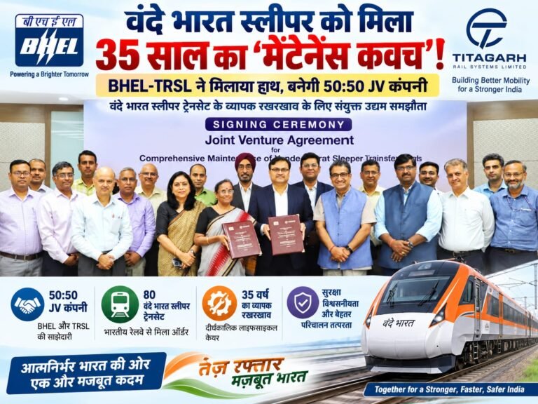 BIG BREAKING:: वंदे भारत स्लीपर को मिला 35 साल का ‘मेंटेनेंस कवच’! BHEL-TRSL ने मिलाया हाथ, बनेगी 50:50 JV कंपनी