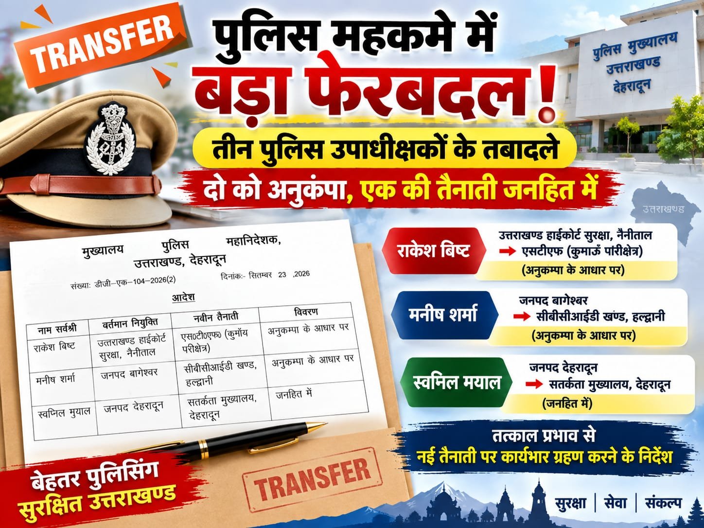 BIG BREAKING:: पुलिस महकमे में बड़ा फेरबदल! तीन CO के तबादले, दो को अनुकंपा तो एक की तैनाती जनहित में