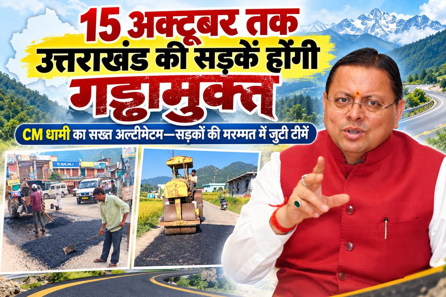 BIG BREAKING:: 15 अक्टूबर तक उत्तराखंड की सड़कें होंगी गड्ढामुक्त, CM धामी का सख्त अल्टीमेटम—अब सड़क पर दिखेगा सरकार का एक्शन!
