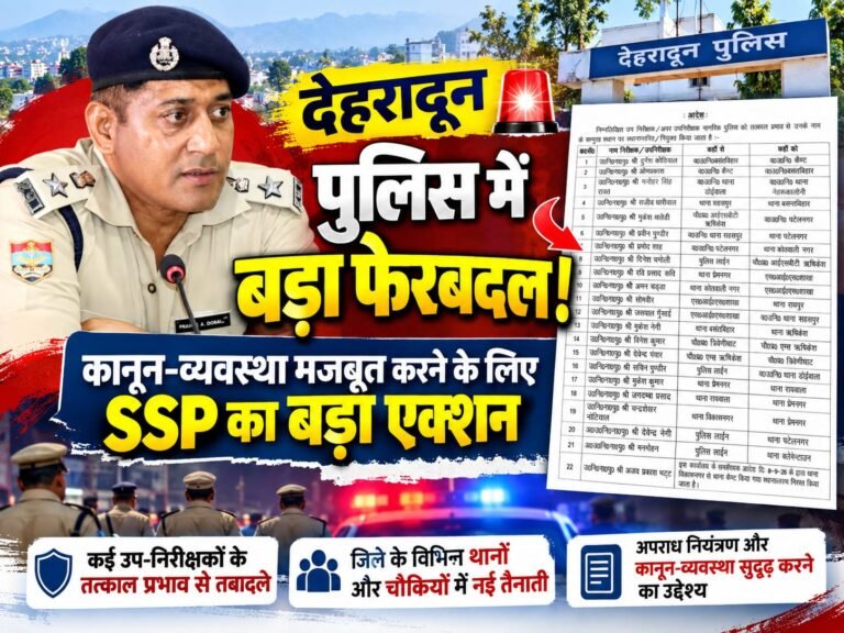 BIG BREAKING:: देहरादून पुलिस में बड़ा फेरबदल! कानून-व्यवस्था कसने को SSP का एक्शन, कई SI इधर से उधर