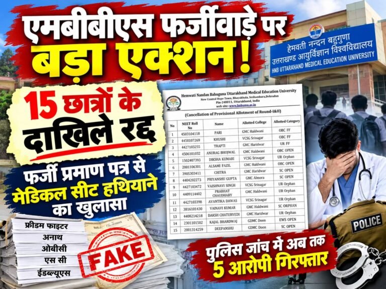 BIG BREAKING:: एमबीबीएस फर्जीवाड़े पर बड़ा एक्शन: 15 छात्रों के दाखिले रद्द, फर्जी प्रमाण पत्र से मेडिकल सीट हथियाने का खुलासा