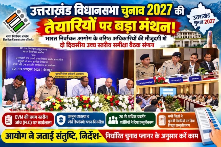 BIG BREAKING:: उत्तराखंड विधानसभा चुनाव 2027 का बिगुल बजने से पहले आयोग अलर्ट, दो दिवसीय हाईलेवल बैठक में चुनावी तैयारियों का महा-मंथन!