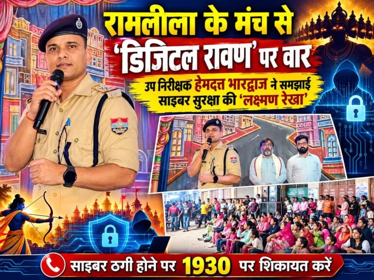 BIG BREAKING:: रामलीला के मंच से उप निरीक्षक हेमदत्त भारद्वाज ने किया ‘डिजिटल रावण’ पर वार, साइबर ठगों से बचने के लिए जनता को समझाई सुरक्षा की ‘लक्ष्मण रेखा’!