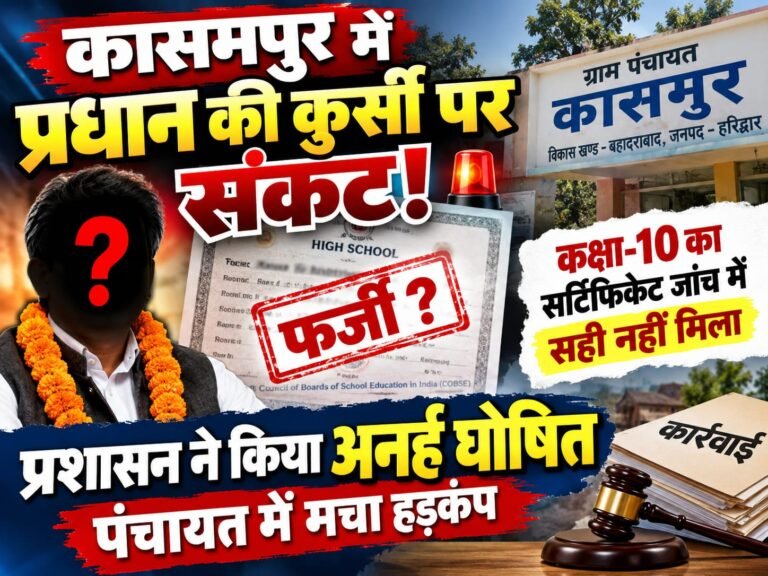 BIG BREAKING:: कासमपुर में प्रधान की कुर्सी पर संकट! कक्षा-10 का सर्टिफिकेट जांच में फंसा, प्रशासन ने किया अनर्ह घोषित; पंचायत में मचा हड़कंप