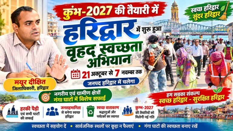 BIG BREAKING:: कुंभ-2027 की तैयारी में जुटा हरिद्वार, 21 अक्टूबर से 7 नवंबर तक चलेगा महा स्वच्छता अभियान, हरकी पैड़ी से गंगा घाटों तक सफाई पर रहेगा खास फोकस!