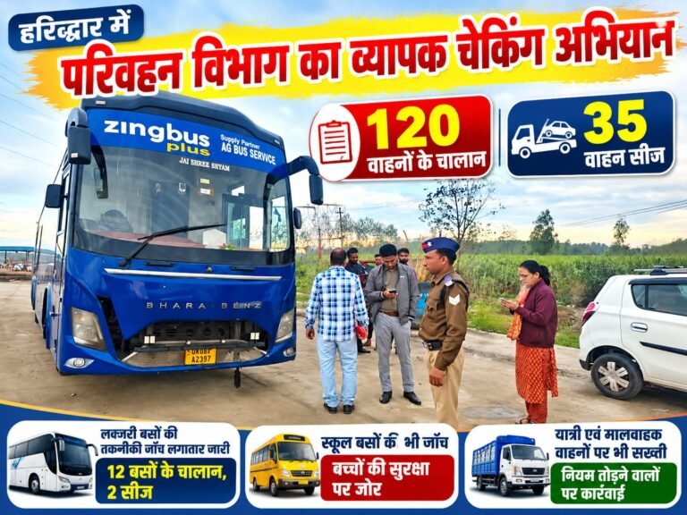 BIG BREAKING:: हरिद्वार में परिवहन विभाग का बड़ा एक्शन! सड़कों पर उतरी चेकिंग टीम, 120 वाहनों के चालान और 35 सीज, नियम तोड़ने वालों में मचा हड़कंप